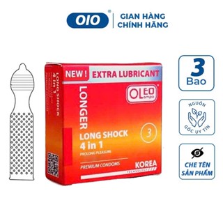 Bao cao su gân gai OLEO LAMPO Long Shock 4 in 1 hộp 3 cái gai êm nhiều gel tăng cường khoái cảm