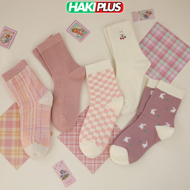 HAKIPLUS Tất cổ cao, vớ cổ cao nữ họa tiết dễ thương vải co giãn thời trang Hàn Quốc TC118
