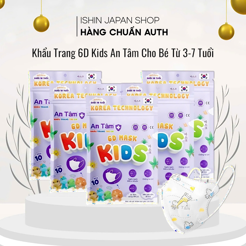 Khẩu Trang Kháng Khuẩn 6D Kids An Tâm Cho Bé Từ 3-8 Tuổi