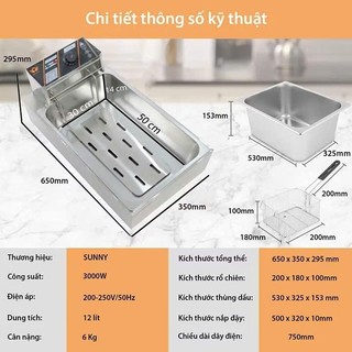 Bếp chiên nhúng điện Seka Sunny 6L 12L inox 304 công suất 2500W bảo hành 12 tháng