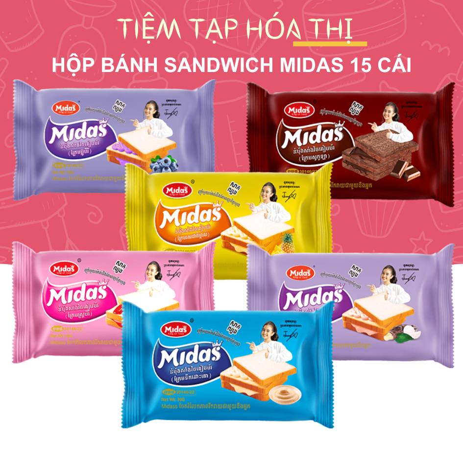 Hộp Bánh Sandwich Midas Cambodia 15 Cái Thơm Ngon Snack Ăn Vặt