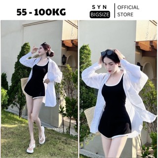 Jumsuit nữ bigsize bikini đi biển màu đen phối viền cổ vuông hot trend có size tới 100kg Syn Bigsize