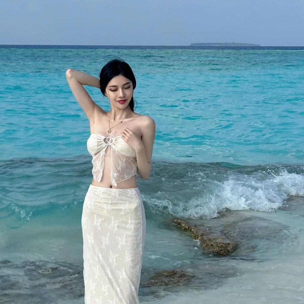 [BKN 062] Bikini đồ đi biển set REN HOA có mút phối váy đuôi cá dài nữ tính HÀ BIKINI | BigBuy360 - bigbuy360.vn