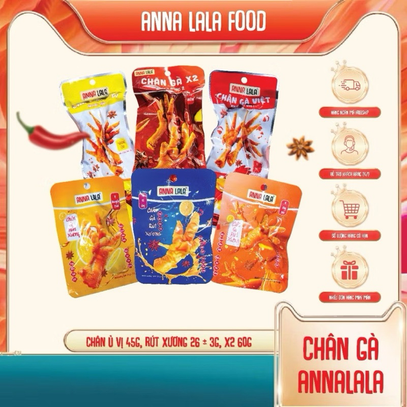Combo 25 chân gà Anna LaLa Các Loại rút Xương, Chân Ủ Vị Có Xương, Và Chân Gà Đôi X2