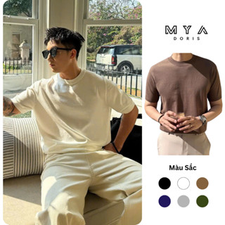 Áo thun nam cổ tròn tay ngắn MYA, áo len dệt kim trơn cao cấp phong cách Hàn Quốc