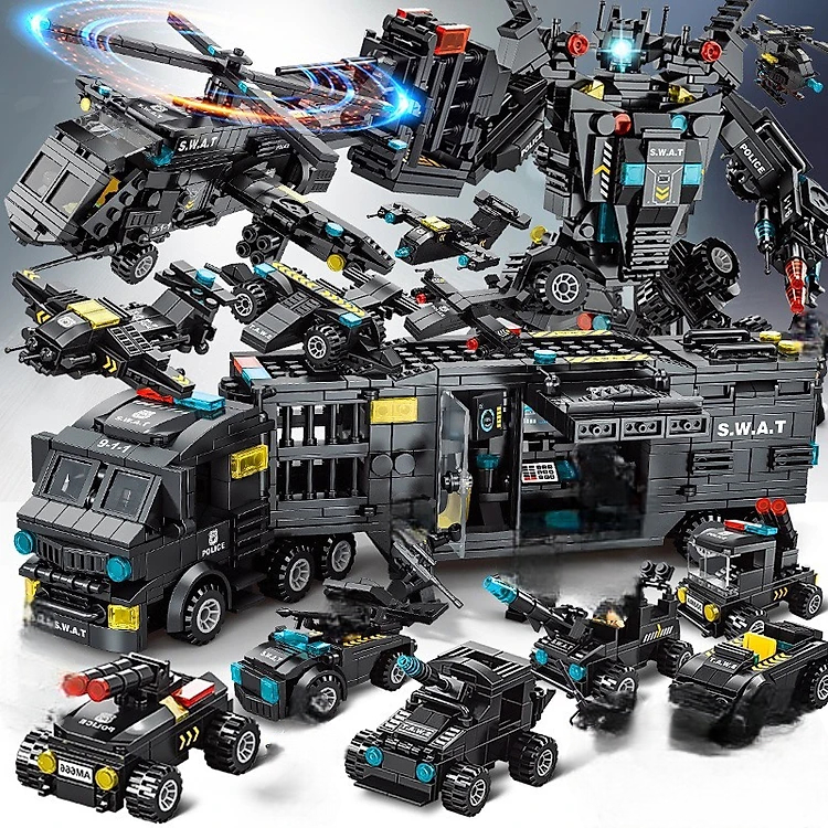 [920 chi tiết] Bộ đồ chơi lắp ghép xếp hình cảnh sát, oto, robot, du thuyền, trực thăng, xe swat, má