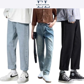 Quần jean nam ống suông rộng RETRO, quần bò nam đen xám dáng baggy vải demin phong cách hàn quốc ELMEN