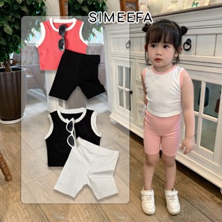  Set Đồ Bộ Bé Gái Quần Legging Đùi Phối Áo Croptop Sát Nách Lé Màu Cho Bé Cực Yêu-BCRSN01LGN 