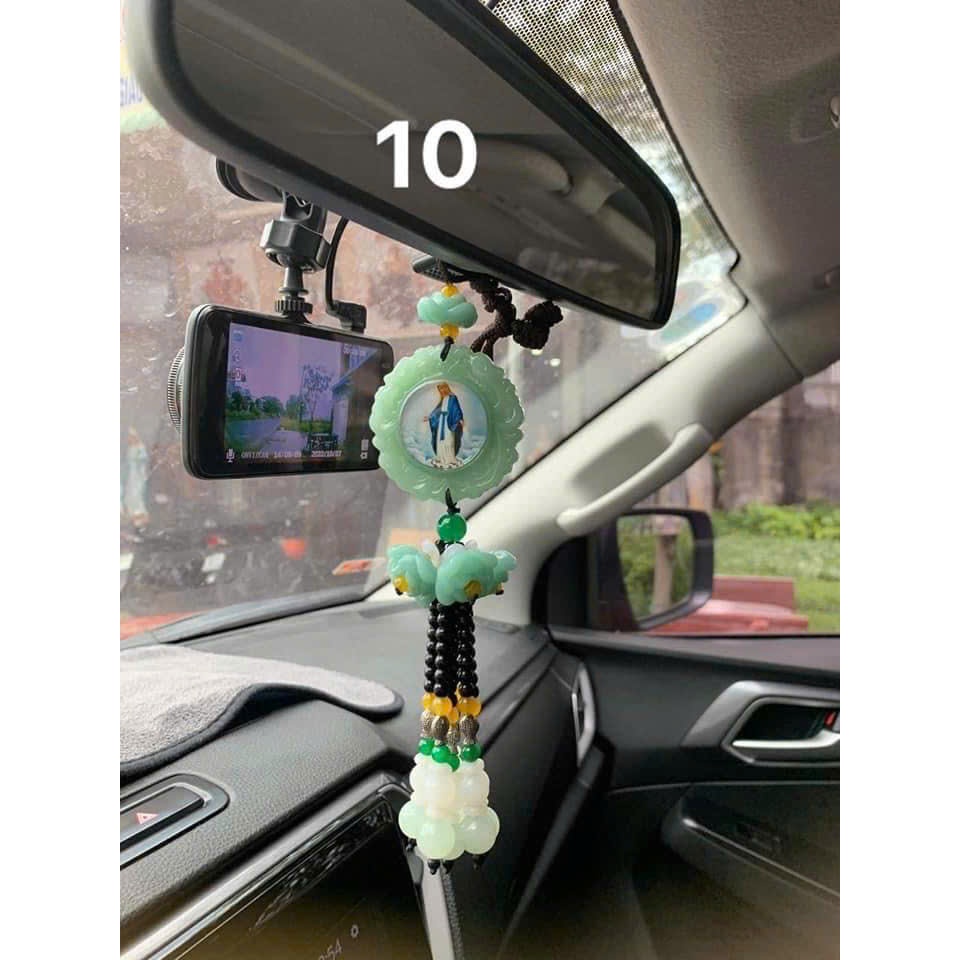 DÂY TREO XE HƠI ĐÁ CẨM THẠCH 2 MẶT HÌNH CHÚA MẸ