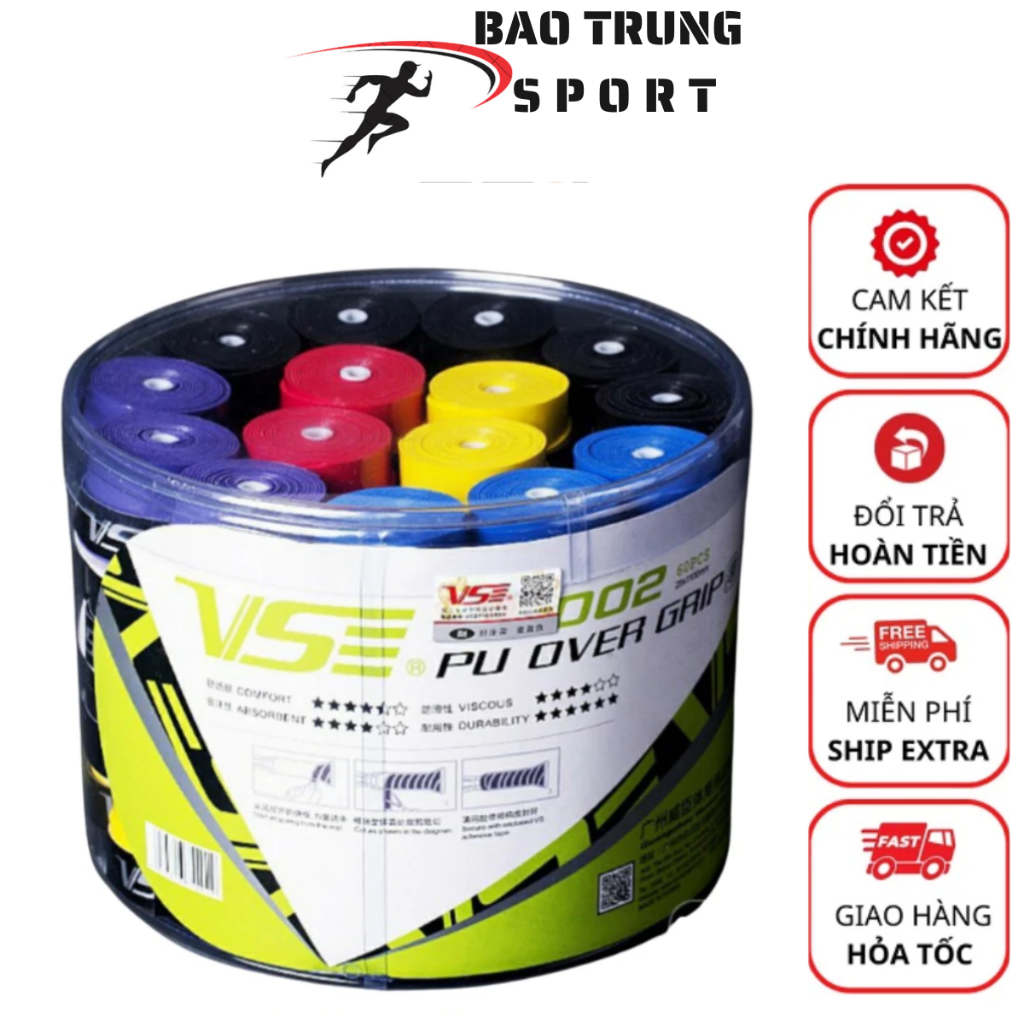 Hộp 20-60 cái VS có gân quấn vợt Pickeball,Tennis,Cầu Lông,Cơ Bi-a,Cần Câu Cá Chính Hãng,Cao Cấp