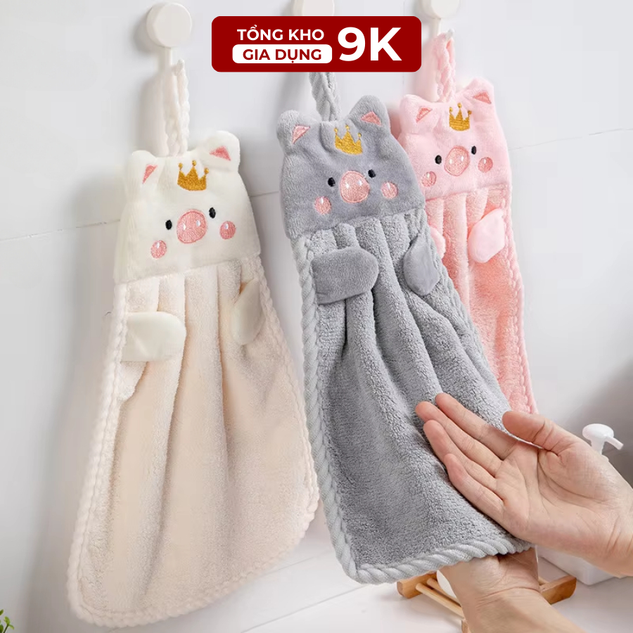 Khăn Lau Tay Nhà Bếp Lau Bát Dĩa Thấm Hút Nhanh, Bông Lau Tay Đa Năng Treo Tường Hình Heo Xinh Xắn, sạch sẽ. TKVA 213 -