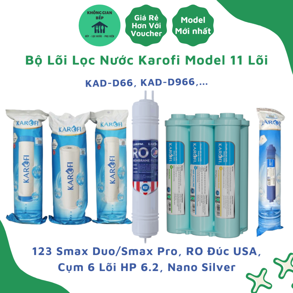 (Chào Sàn) Trọn Bộ 11 Lõi Lọc Nước Karofi Model KAD-D66, KAD-D966,... Chính Hãng