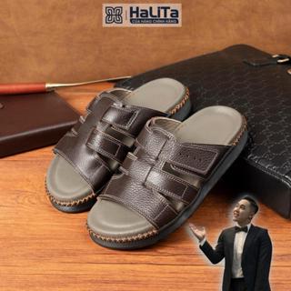   HALITA  Dép Nâng Chiều Cao Quai Trùm Dép Da Nam Đế Cao Su Nhẹ Và Cao Mặt Da êm chân Đế Bằng Khâu Chỉ Toàn Bộ. 