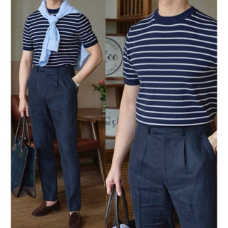 áo thun dệt kim mongtogi(nam,nữ )phong cách Hàn Quốc cổ tròn cao cấp phối kẻ sọc ngang tăm len mỏng,mặc,hè,thu,đông,OK ạ