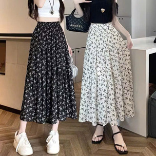  Chân váy hoa nhí Ministore chân váy dáng dài xoè chất liệu voan hot trend 2 màu đen trắng 