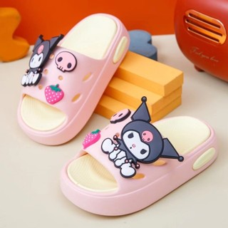 Dép lê Bé Gái họa tiết Kuromi Dâu, dép quai ngang cho bé gắn charm Dâu Tây dễ thương