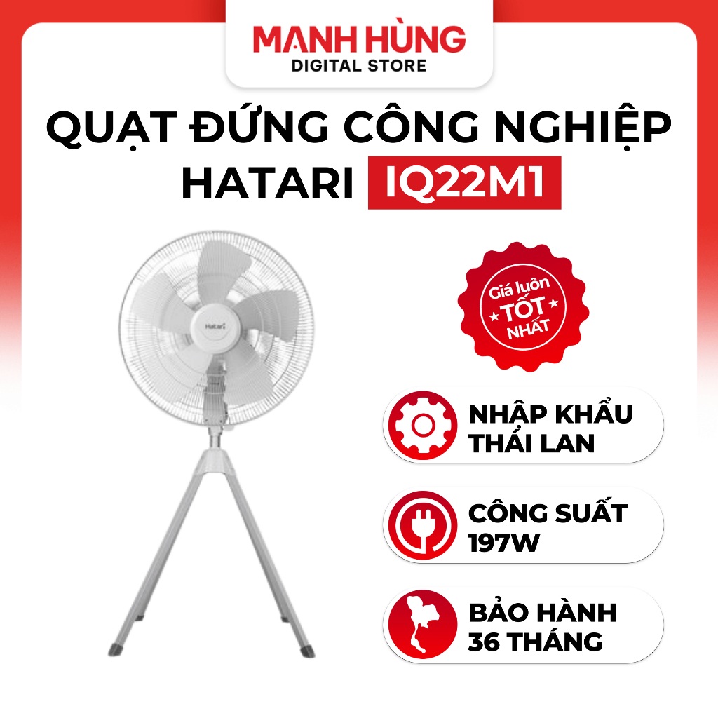 Quạt đứng công nghiệp 4 chân Thái Lan HATARI IQ22M1 - Hàng chính hãng - Bảo hành 36 tháng