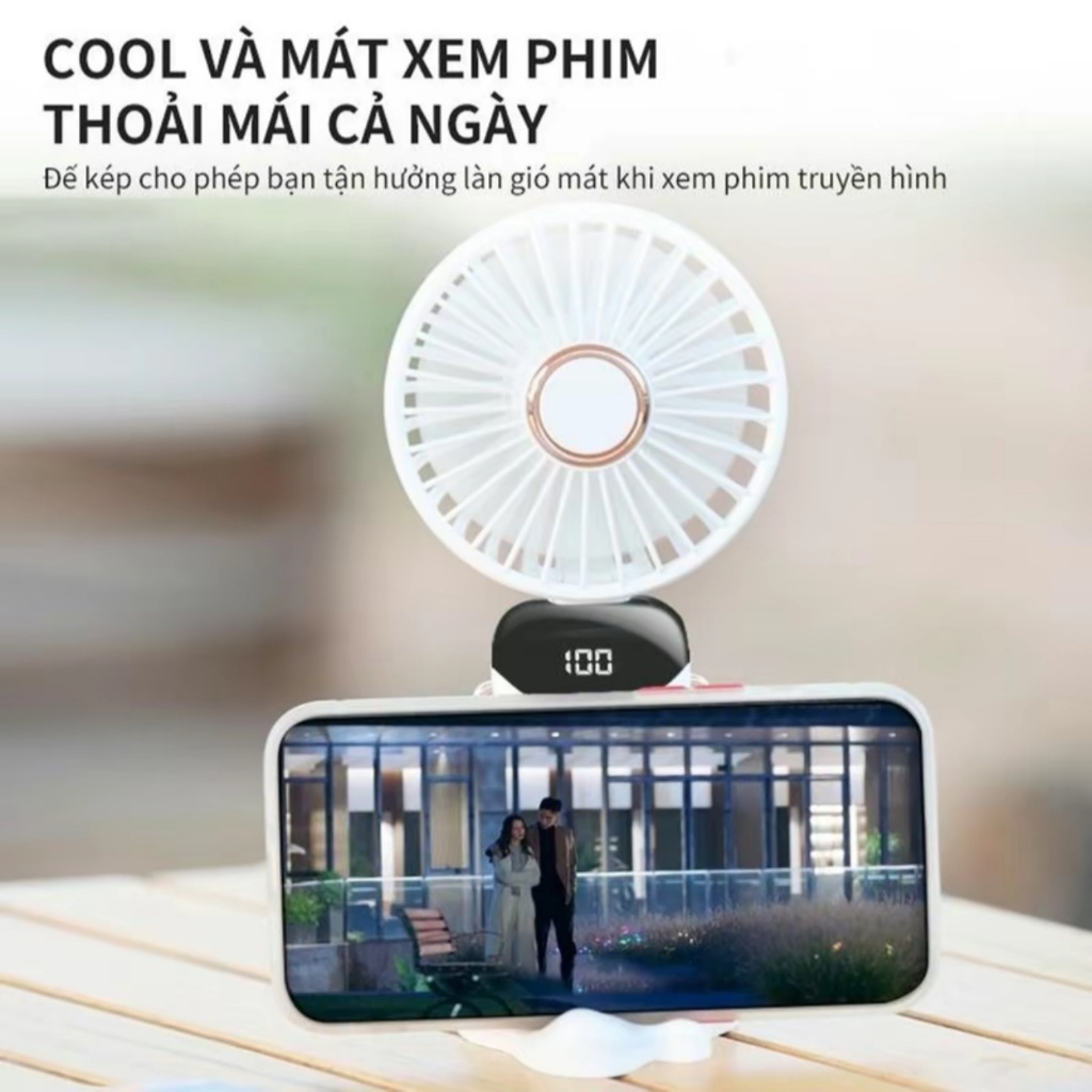 Quạt Tích Điện  Cầm Tay Dung Lượng Pin Khủng, 5 cấp độ gió, màn hình Led Thông Minh Thiết Kế Đơn Giản Tiện Dụng | BigBuy360 - bigbuy360.vn