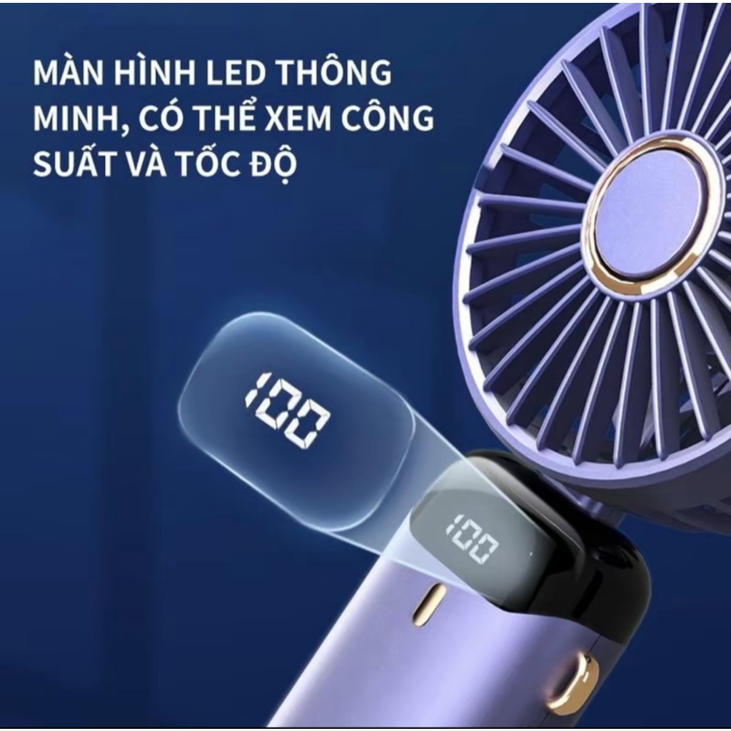 Quạt Tích Điện  Cầm Tay Dung Lượng Pin Khủng, 5 cấp độ gió, màn hình Led Thông Minh Thiết Kế Đơn Giản Tiện Dụng | BigBuy360 - bigbuy360.vn