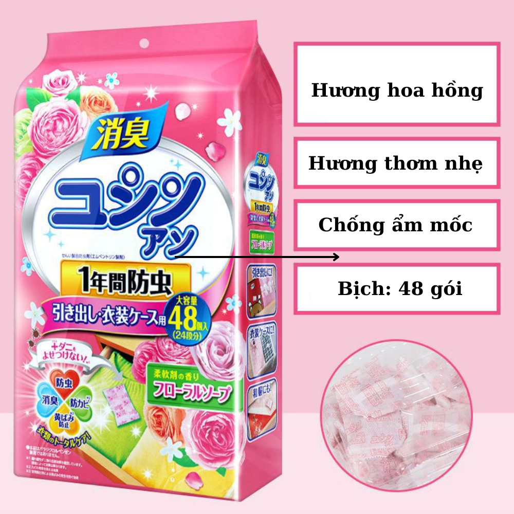 Bịch 48 Túi Thơm Long Não Hương Hoa Thiên Nhiên Để Tủ Quần Áo, Tủ Giày Chống Ẩm Mốc Đuổi Côn Trùng An Toàn Tiện Lợi