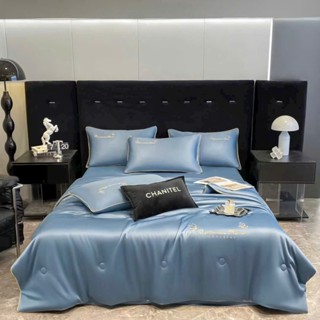 Bộ chăn ga gối phi lụa thái chăn trần hè thu cao cấp họa tiết mềm mại sang trọng hiện đại set drap ra giường đẹp