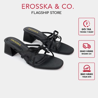  Erosska - Dép nữ cao gót mũi tròn phối nơ kiểu dáng basic năng động màu đen 5cm - EM140 