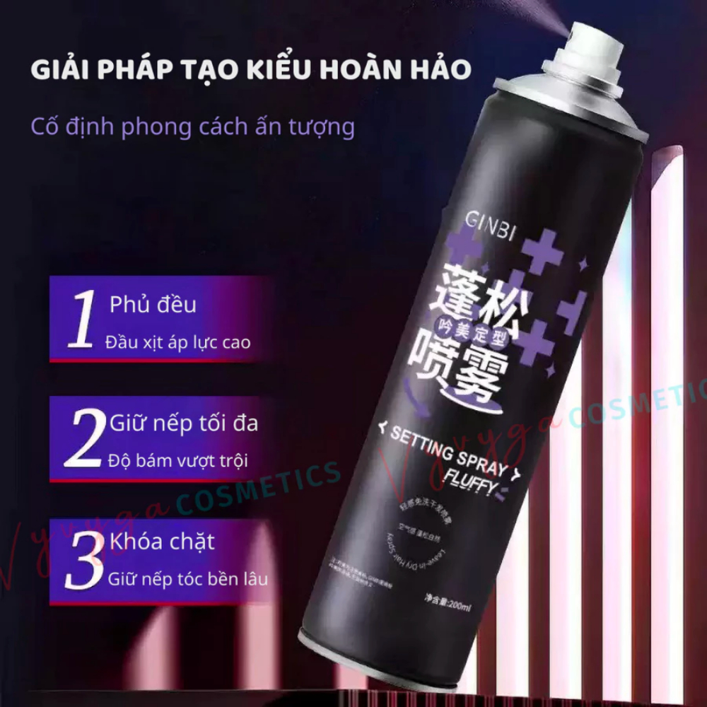 Gôm Mềm Xịt Tóc Tạo Phồng GINBI - Xịt Tóc GINBI Tạo Kiểu, Làm Phồng Tóc, Giữ Nếp Tóc, Không Gây Bết Suốt 24H