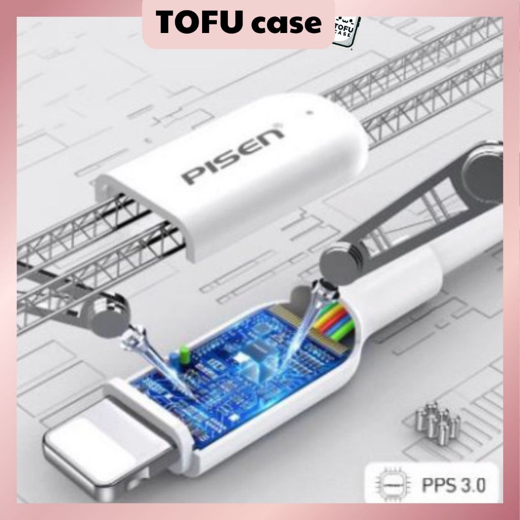 Cáp sạc nhanh 20w Pisen.Chuẩn PD, Cáp Pisen Quick  Type-C 3A (Type-C to L) Củ sạc nhanh pisen 20w/30