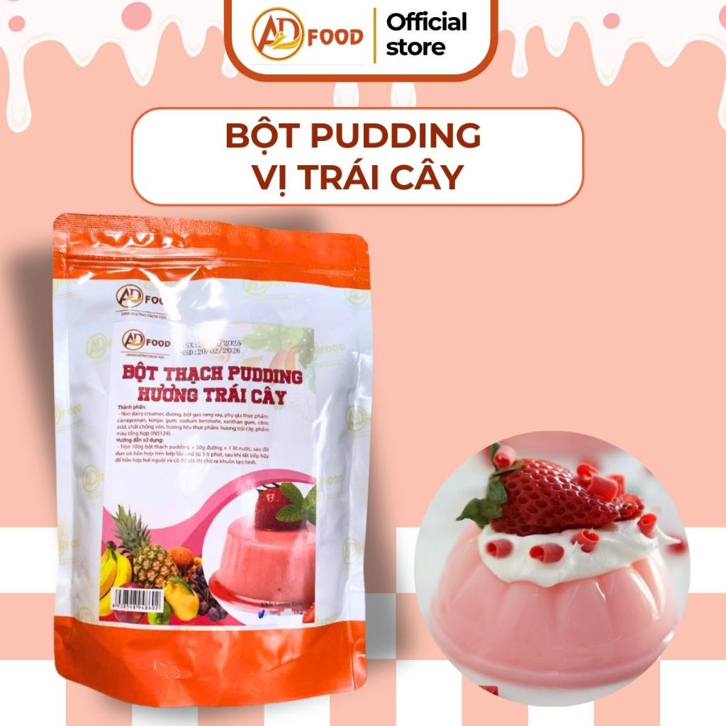 500g Bột pudding Trái cây ADFOOD - Dùng để pha chế pudding thơm ngon