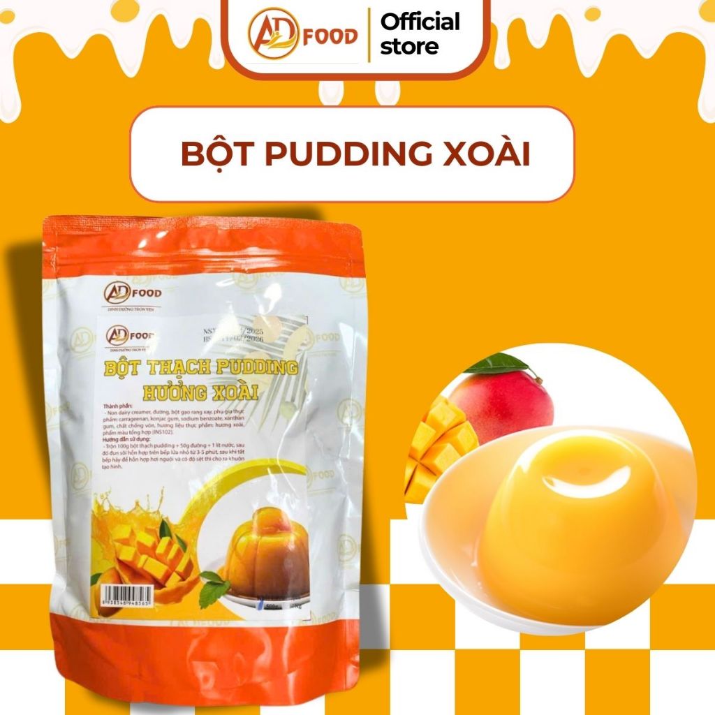 bột pudding vị xoài gói 500gr thơm ngon đậm vị