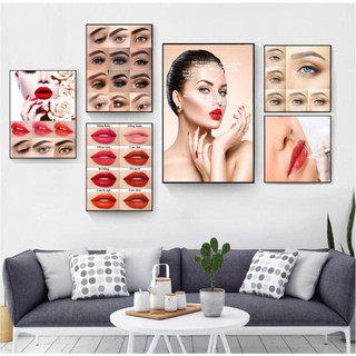 COMBO 5 TRANH PHUN XĂM MẪU MỚI, bộ 5 tranh fomex dán tường decor tiệm phun xăm môi mày thẩm mỹ