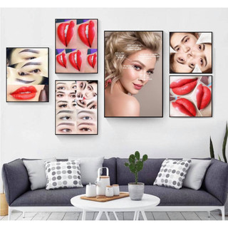COMBO 5 TRANH PHUN XĂM MẪU MỚI, bộ 5 tranh fomex dán tường decor tiệm phun xăm môi mày thẩm mỹ