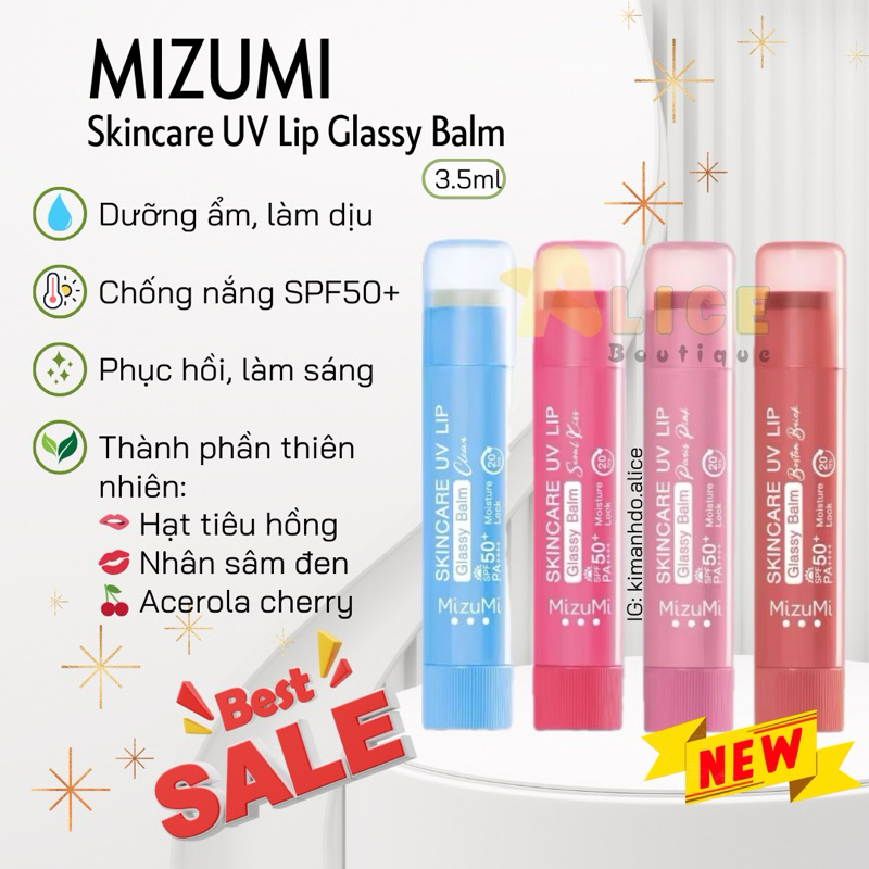 [GIÁ SALE_HÀNG NHẬP🇹🇭_SẴN 04] Son dưỡng môi chống nắng MizuMi Skincare UV Lip Glassy Balm Thái Lan 3