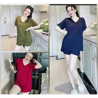  ĐỔ BỘ NỮ SÉT BỘ ĐÙI ÁO CỔ TIM FOMR RỘNG CHẤT THUN LẠNH DẺO MÁT MẺ BIGSIZE 45-85KG 