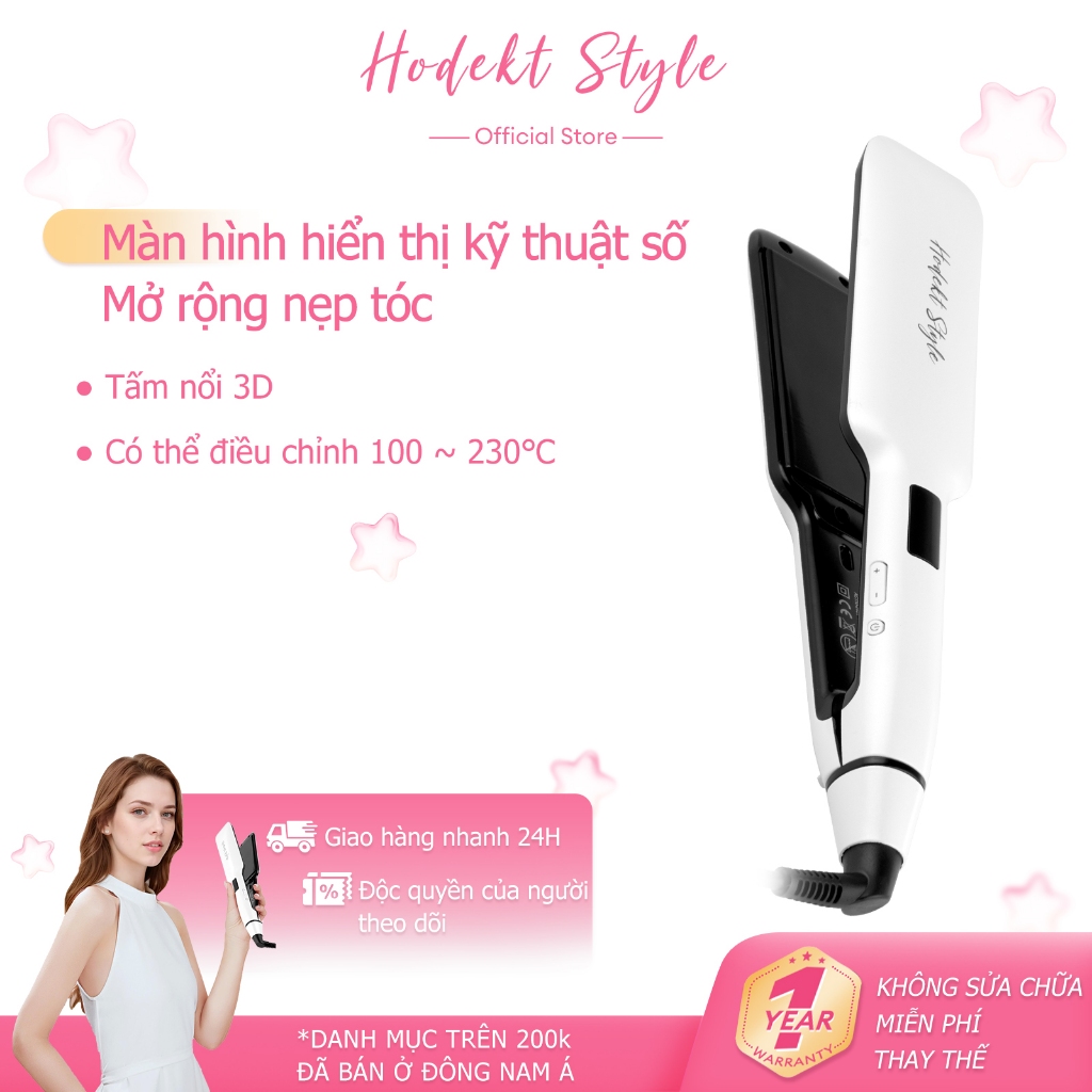 Máy Duỗi Tóc Bản Rộng HODEKT Màn Hình Kỹ Thuật Số Tấm Kẹp Rộng Làm Phẳng Nhanh Bền Vững