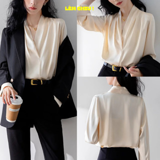 Áo Sơ Mi Nữ Lụa Cổ Chéo Phong Cách LCS542 Nữ Tính Thiết Kế Dài Tay Chất Mềm Mịn