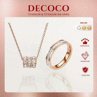 Bộ trang sức vòng cổ và nhẫn nữ De Coco Embrace titan đính đá (kèm Túi giấy + Hộp + Thiệp)