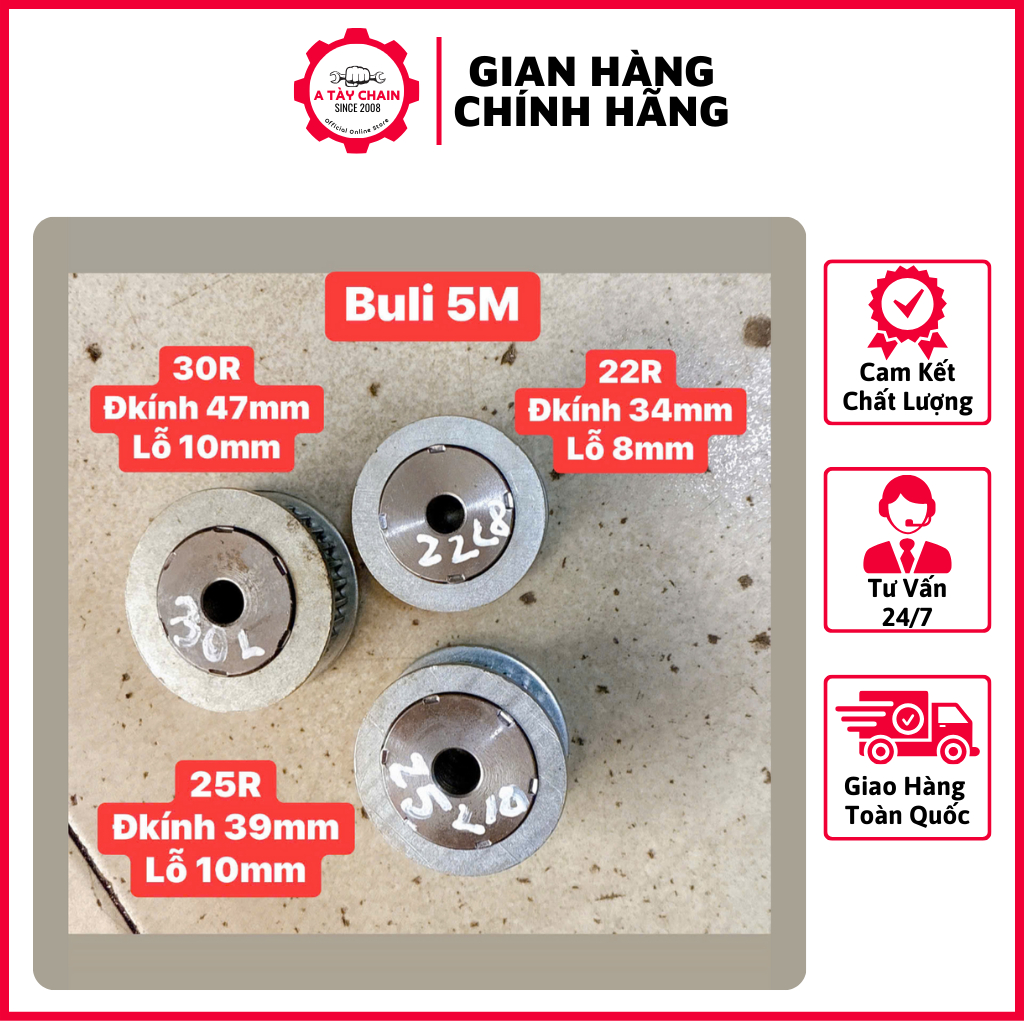 Puly Dây Đai 5M - 22R / 25R / 28R / 30R / 34R / 36R / 50R Rộng 20mm Dùng Cho Dây Đai Bản 15mm