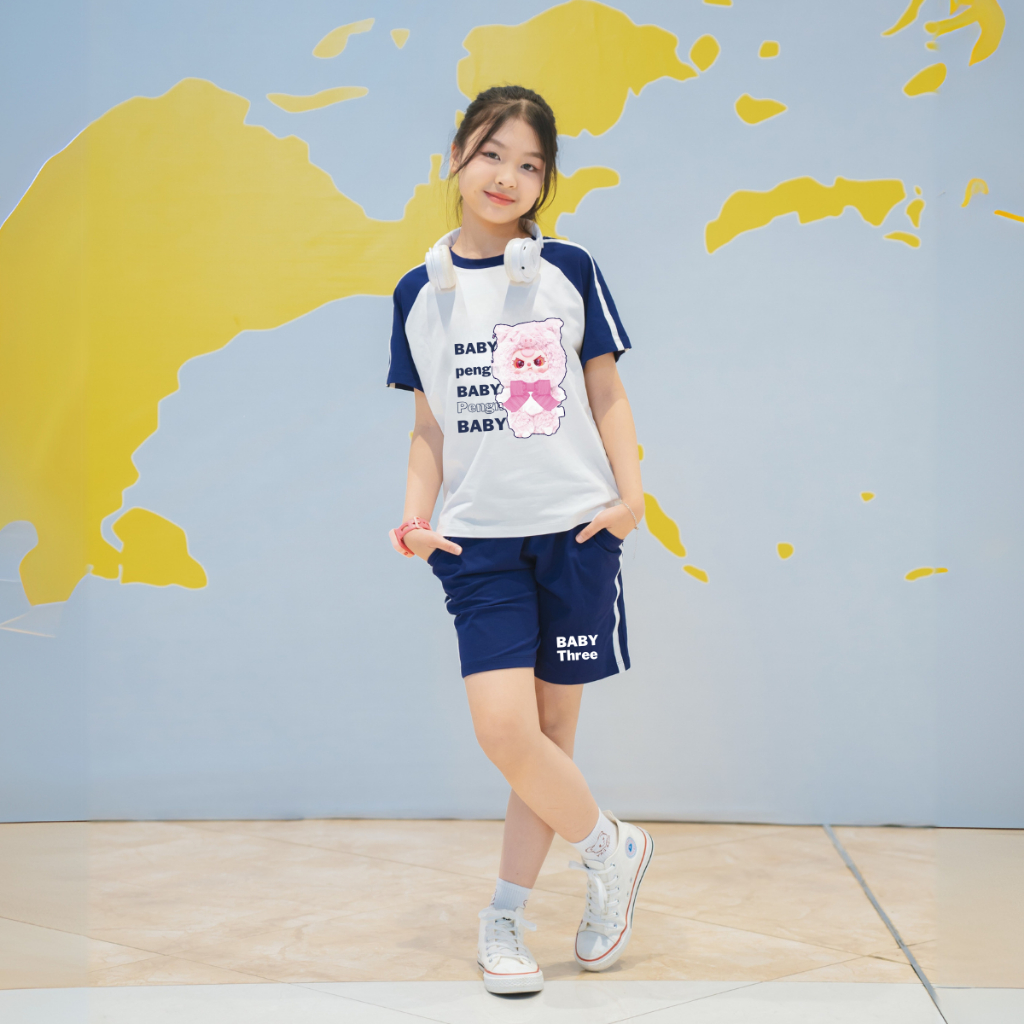 Đồ bộ bé gái Baby Three - Quần áo cho bé nữ thun cotton màu phối - Loza Kids BF331