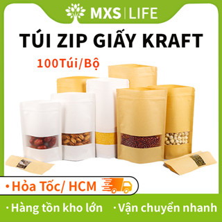  Sỉ 100 Túi Zip Giấy Kraft Túi Zip Đựng Thực Phẩm Chống Thấm Nước 