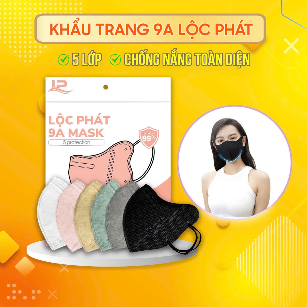200 Cái khẩu trang 9A Lộc Phát 5 lớp dày dặn kháng khuẩn, chống nắng, che kín…