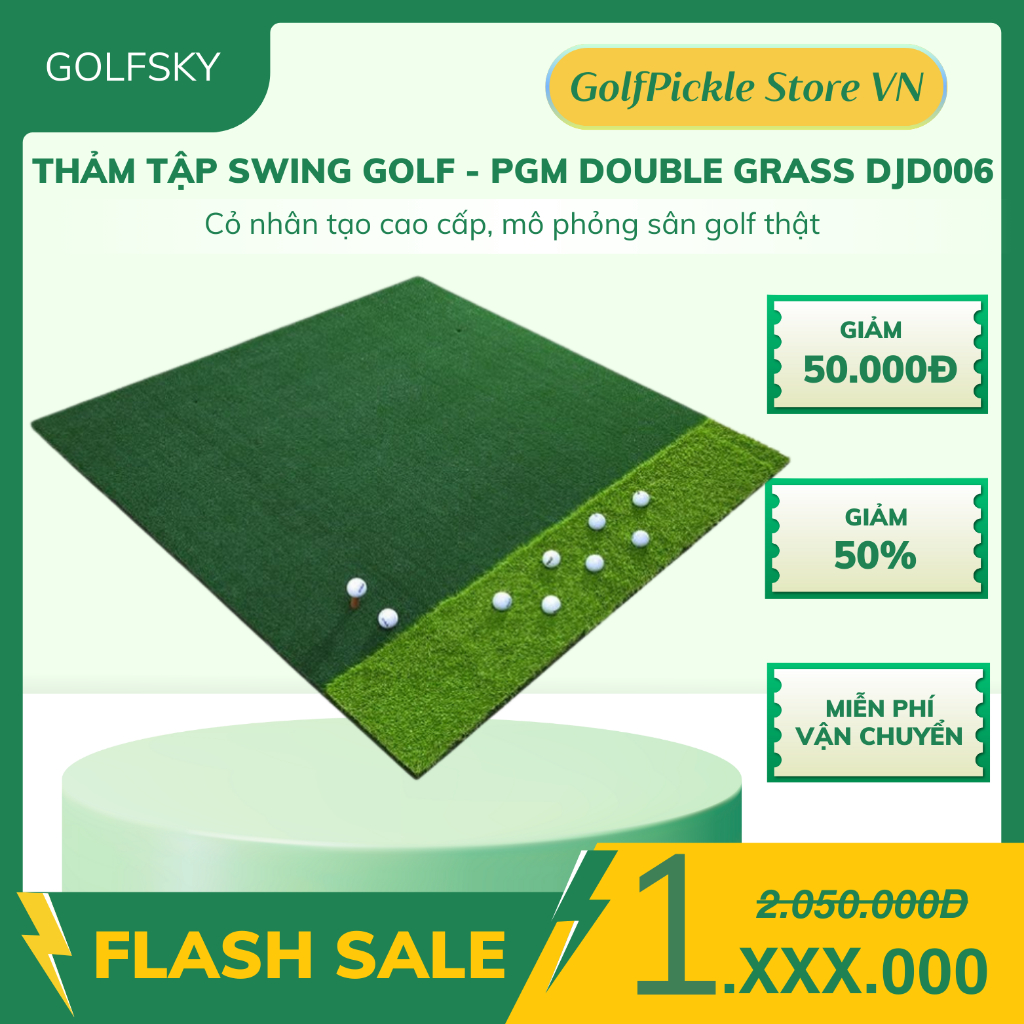( Tặng Tee ) THẢM TẬP SWING GOLF - PGM DOUBLE GRASS 1,5m x 1,5m