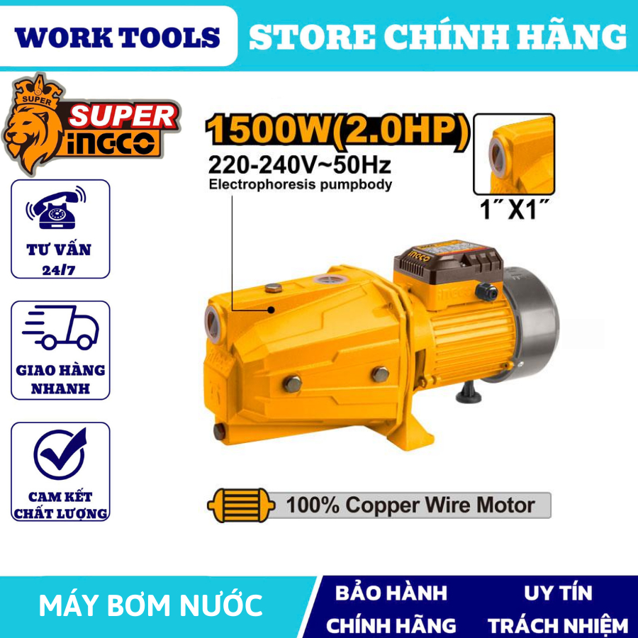 INGCO Máy bơm phun 1500W (2HP) JP15008   (Cam kết Chính Hãng 100%)