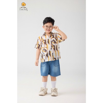 Bộ sơ mi LITIBABY kết hợp quần bò bé trai size 1 đến 10 tuổi