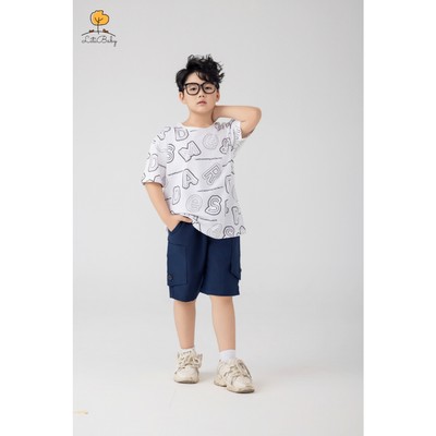 Áo mùa hè cotton bé trai LITIBABY ngắn tay in chữ size 2 đến 12 tuổi