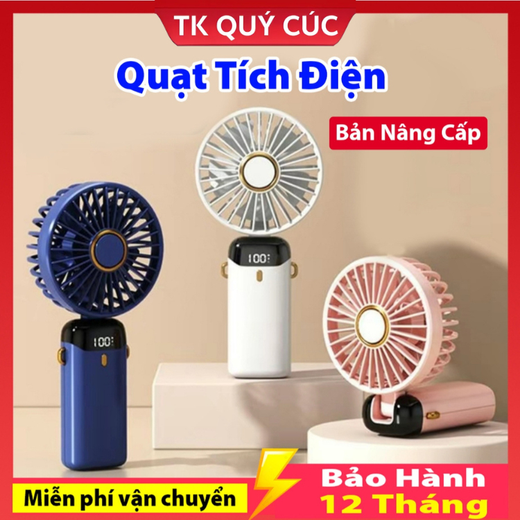 Quạt Cầm Tay Tích Điện Dung Lượng Pin Khủng, 5 cấp độ gió, màn hình Led Thông Minh Thiết Kế Đơn Giản Tiện Dụng