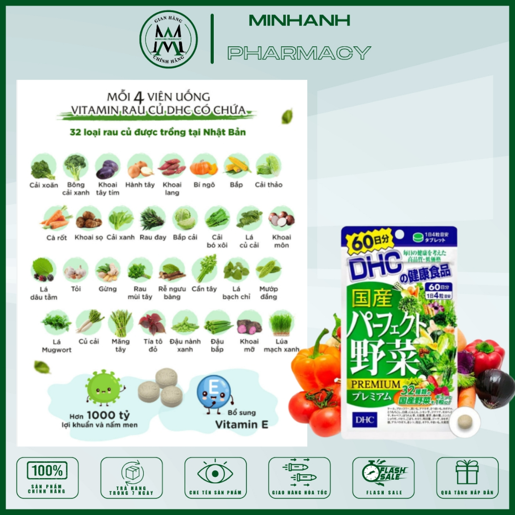 Viên uống rau củ quả DHC Nhật Bản bổ sung các vitamin cần thiết cho cơ thể giúp mang đến làn da trắng sáng mịn màng