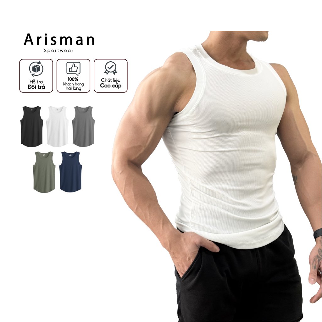 Áo Ba Lỗ Thun Tăm Arisman, Áo Thun Thể Thao ôm body tập gym, chạy bộ thoáng khí, vận động thoải mái