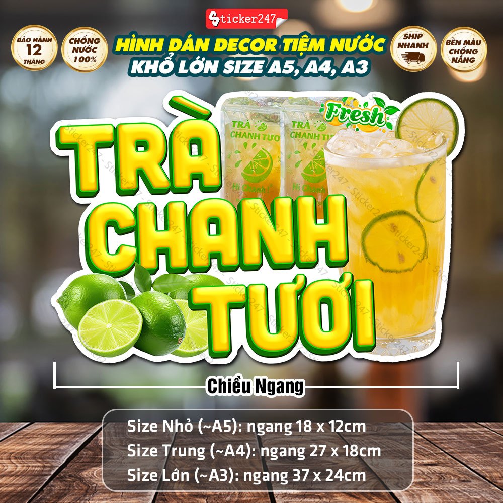 Decal Trà Chanh Tươi Túi Zip Chống Nước 🍓 Hình Dán/Ép Plastic Trà Chanh Túi Zip Dán Xe Đẩy, Dán Kính