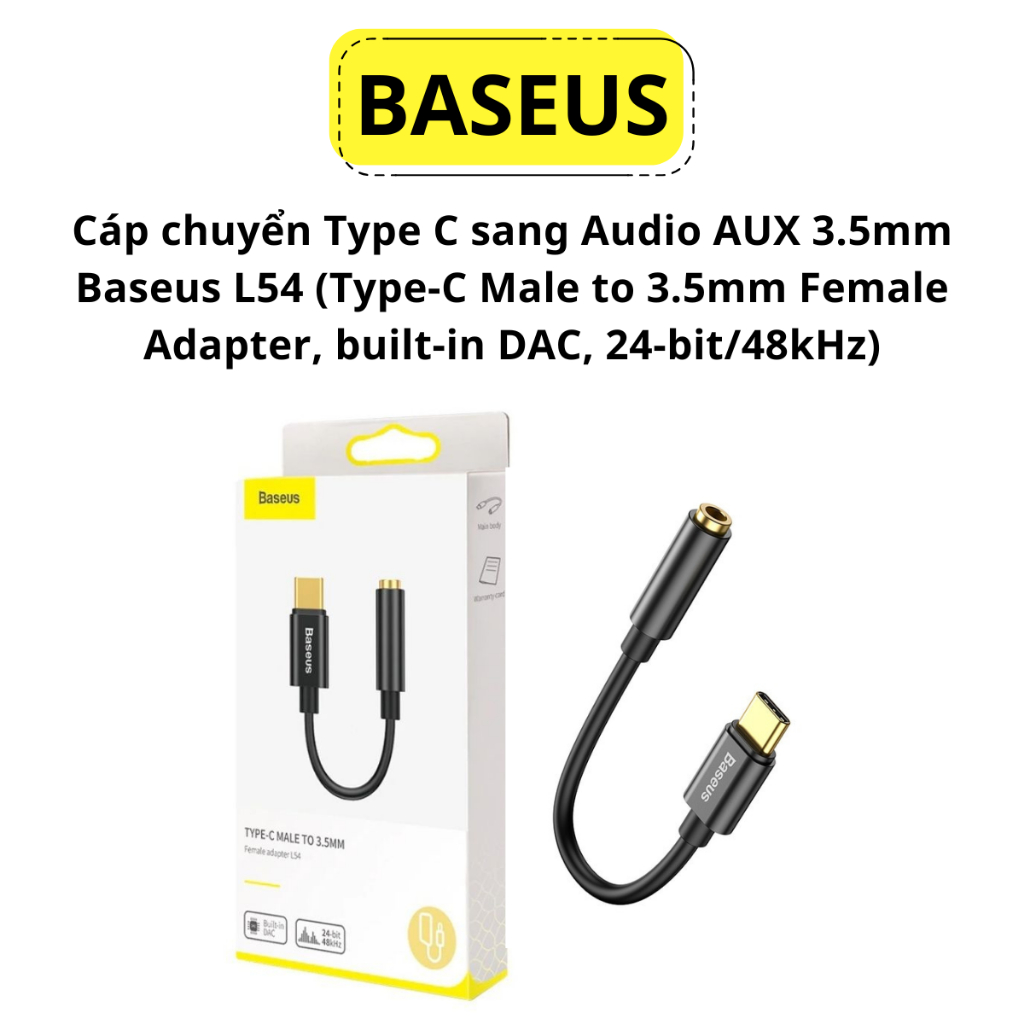 Cáp chuyển Type C sang Audio AUX 3.5mm Baseus L54